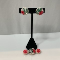 Vintage Pressed Flower Lucite Brooch & Earring Jewelry Set 1940s – 1950s Resin