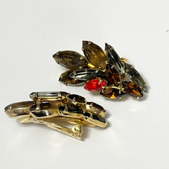 Vintage Juliana Rhinestone Brooch Clip Earrings Autumn Colors Watermelon Gold