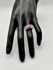 Vintage 1980s Yellow Gold Over Silver Pink Topaz Cubic Zirconia Cocktail Ring.
