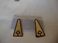 VINTAGE 1970s SAMUEL HUANG DESIGNER CLOISONNE RETRO ABSTRACT BLACK STUD EARRINGS