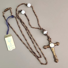 Vintage Cross Necklace Carole Opalite Antiqued Gold Tone 28″
