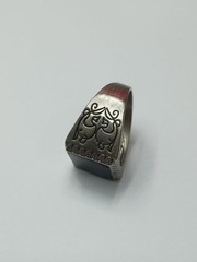 USSR Signet Ring with Black Overlay and Enamel 21mm Brass Chrome Good condit