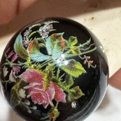 Vtg Black Floral Clip On Earrings Button Dome 60s Pink Flowers 1” Lightweight