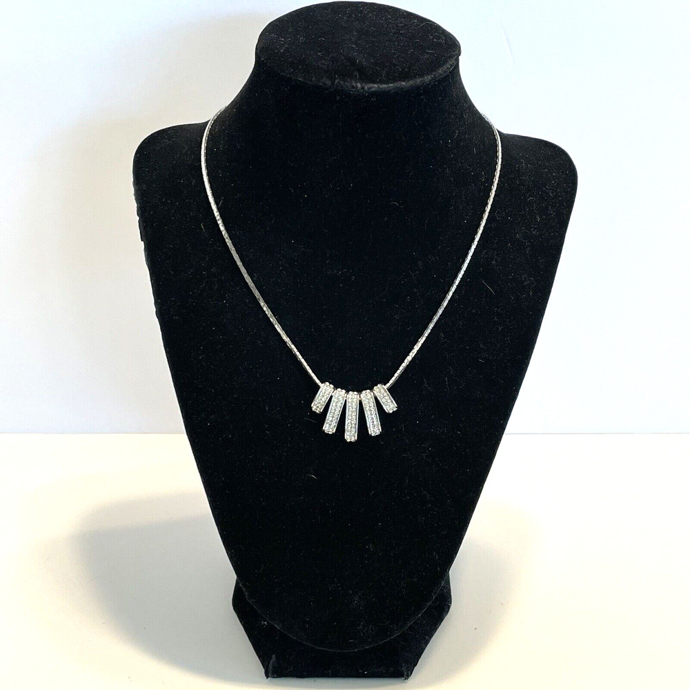 Silver Toned Choker Necklace Clear Rhinestones 16″ Plus 4″ Extender
