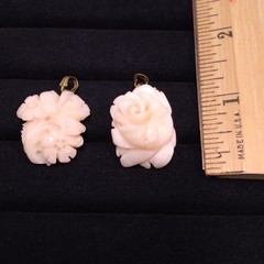 Light Pink Flower Two Stone Pendants Gold Tone