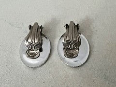 Vtg Black Inset Silver Angelfish Oblong Clip On Earring Made in Western Germany