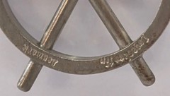 VINTAGE Chunky Modernist Logeskov Tin Denmark Ship’s Wheel Pendant Necklace 26in
