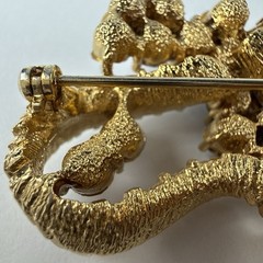 Vtg MCM Gold Tone AB Crystals Rhinestones Stylize Ribbon Textured Gold Tone 2.5”
