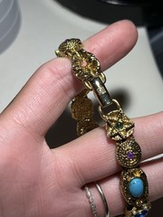 Vintage Victorian Revival Metal Tone Multi Gem Slide Bracelet Sz 7