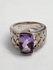 Vintage 925 Sterling Silver Woven Lattice Amethyst Ring Size 6
