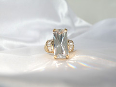 Vintage Sterling Silver 925 Gold on Huge Baguette CZ Statement Ring Size 9