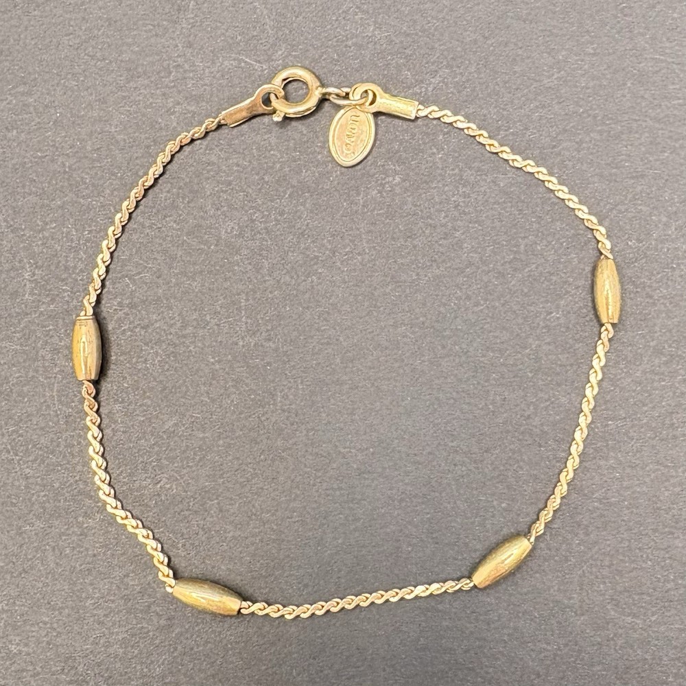 Vintage Avon Gold Tone Station Beaded Chain Bracelet Minimalist Dainty 7.25″