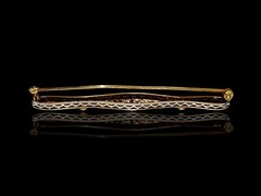 Art Deco 14K Gold & Platinum Top Natural Diamond and Sapphire Tie Bar Pin Brooch