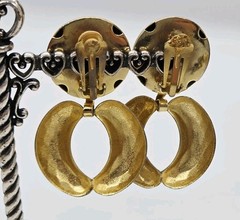 Doorknocker Earrings Clip on Gold tone faceted sculptured Mogul Vintage 2.5 in