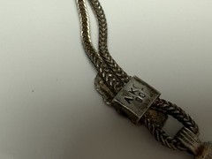 900 Silver Niello Heart Collar 18” Necklace Ornate Inlay Double Strand