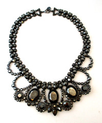 Vintage MASSIVE CAROLEE LUX Gun Metal Grey Statement Necklace 6710