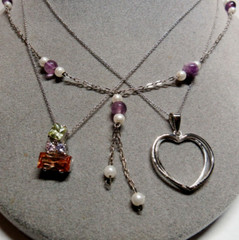 3 Piece Lot 925 Sterling Silver Pendant Necklaces Pearl Cubic Zirconia 16.4g