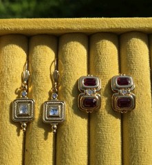 Vintage Avon Glamorous Touch Gold Tone Earrings Pierced Huggies Garnet Glass