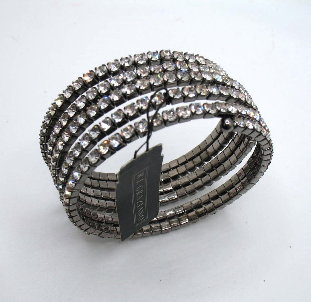 Vintage RJ Graziano wide spiral prong-set rhinestone bracelet