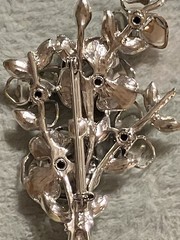 Vintage CORO Gold Tone Clear AB Glass Rhinestone Flower Leaf Brooch Pin