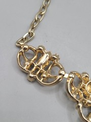 Vtg Unsigned Goldtone Opaline Glass Rhinestone Faux Pearl 17″ Necklace