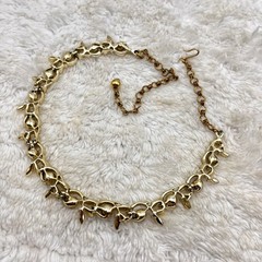 Vintage BSK Necklace Red Aurora Borealis Rhinestone Gold Tone Leaf Choker 14″