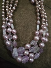 Vintage multi-strand necklace featuring both lavender pearls and amethyst chips