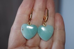 Vintage Carved Heart Larimar Lever back Earrings in 14K GF