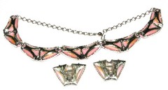 1950s Vintage SET Pink THERMOSET MOONGLOW and Silver NECKLACE and EARRINGS Retro