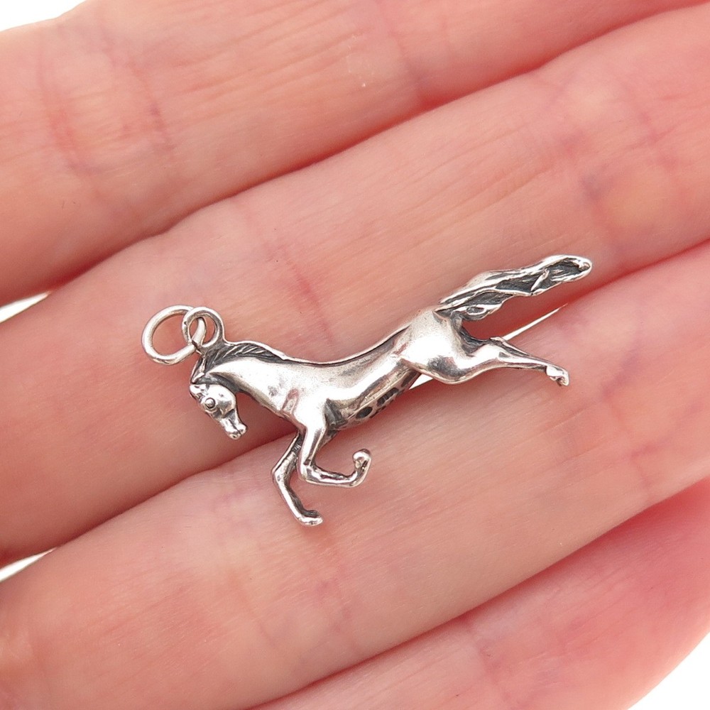 Wheeler Mfg. 925 Sterling Silver Vintage Horse Oxidized Charm Pendant