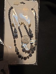 Vtg Hematite Necklace Bracelet Earrings Set Healing Peace Lot Fashion Jewelry