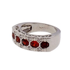 1.00ct Five Garnet Diamond Halo 14k White Gold Band Ring