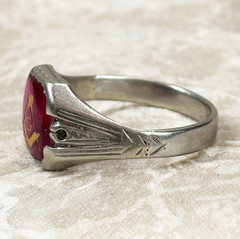 Vintage Silver Tone Red Stone Ring Masonic Signet Fraternity FreeMason 12 3/4