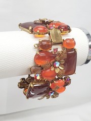 Selro Selini 1970s Orange Jelly Jewel AB Bracelet & Earrings Set Signed!