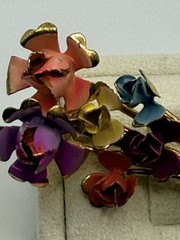 Vintage Austria Crystal Brooch and Earring Set 1950s Gold Tone Enamel Floral