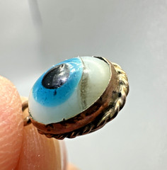 Vtg Victorian? Reversible Evil Eye Blown Glass Gilted Brass Good Luck Pendant
