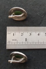 Antique Ukraine Sterling Silver 925 Earrings Stone Jade Nephritis Green Vintage