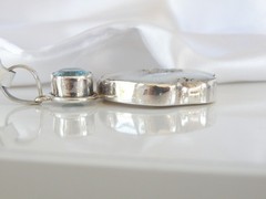 Huge Sterling Silver 925 Natural Heated Blue Topaz Modernist Pendant