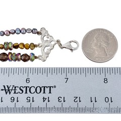 Vintage Sterling Silver 925 Multi Strand Pearl Iridescent Glass Bracelet 7.25″