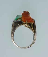 14K Jade Koi Fish and Diamond Ring