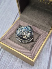 Large Vintage 925 Sterling Silver Blue Gold Druzy Ring Size 8.5 Estate Jewelry