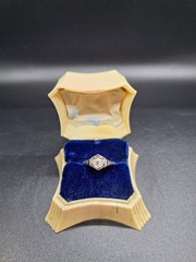 Antique Art Deco 18k White Gold Diamond Sapphire Ring Size 6