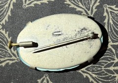 Antique Made In France Brooch Pale Blue Floral Trombone Style Pin Back
