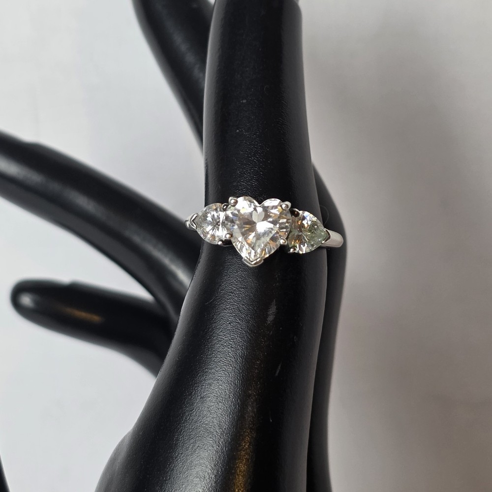 Sterling Silver 925 Triple Heart Shaped CZ Ring Size 6 Made in Thailand