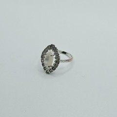 Vintage Moonstone And CZ Marquise Ring In Silver Tone Victorian Style Retro
