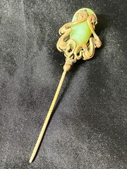 Art Nouveau Serpent Stick Pin Swirled Green Glass Dragon Face CHIP