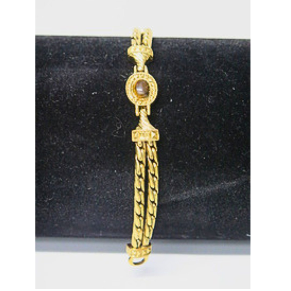 Vintage Gold Tone Rope Link Bracelet Black Cabochon Estate Statement Jewelry