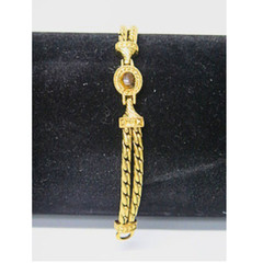 Vintage Gold Tone Rope Link Bracelet Black Cabochon Estate Statement Jewelry