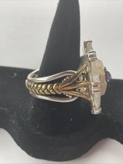 Echo of the Dreamer Moon Flower Ring Pendant MOP Amethyst Topaz Sterling Sz 9.75