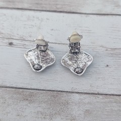 Vintage Clip On Earrings Silver Tone & Dark Grey Unusual